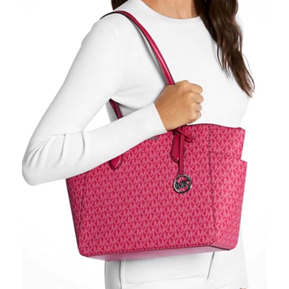 New Michael Kors Marilyn Medium Signature Logo Tote Bag Dark Raspberry Multi - Picture 5 of 5